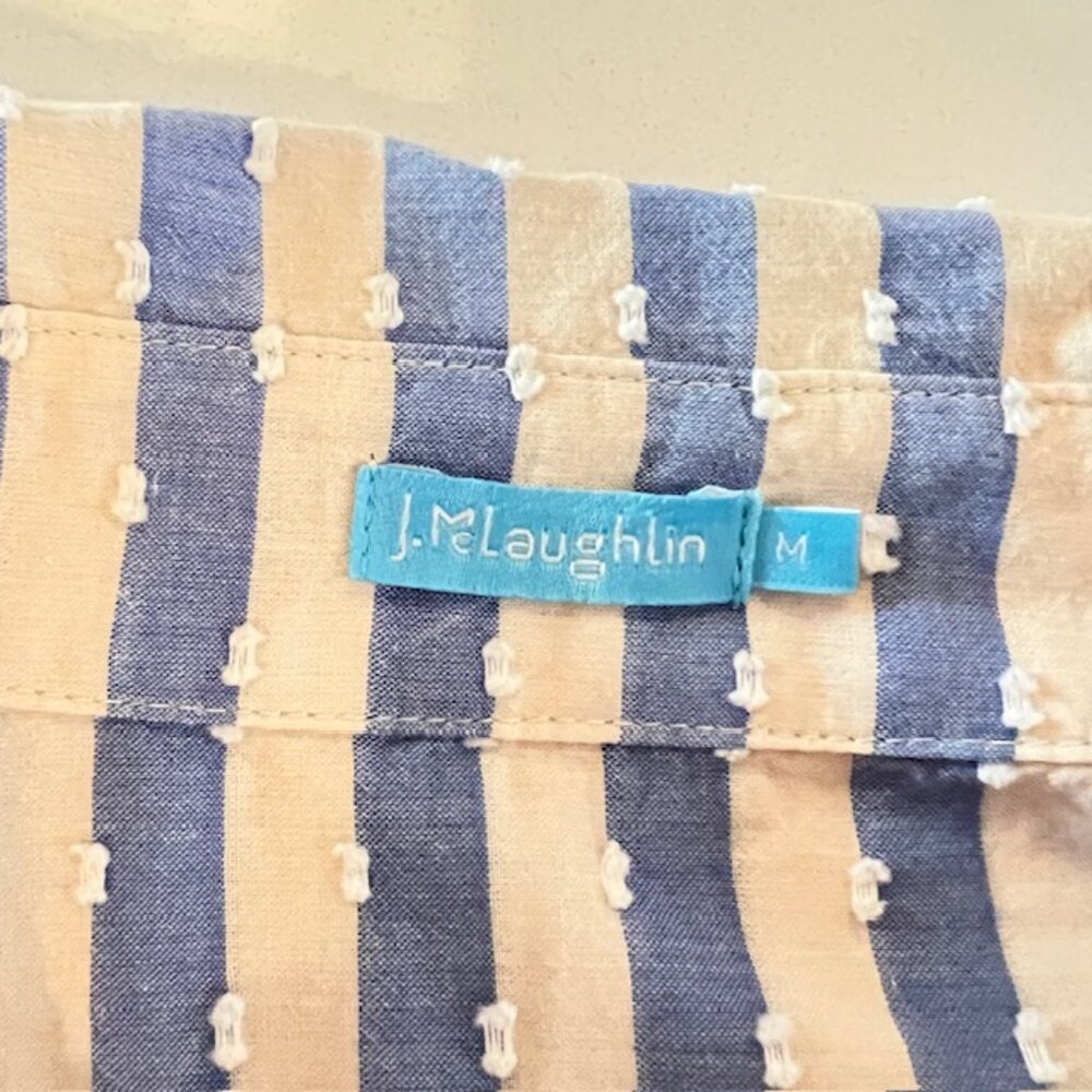 J.McLaughlin Blue White Striped Cotton Button Down Shirt Medium Classic Preppy - Picture 5 of 7